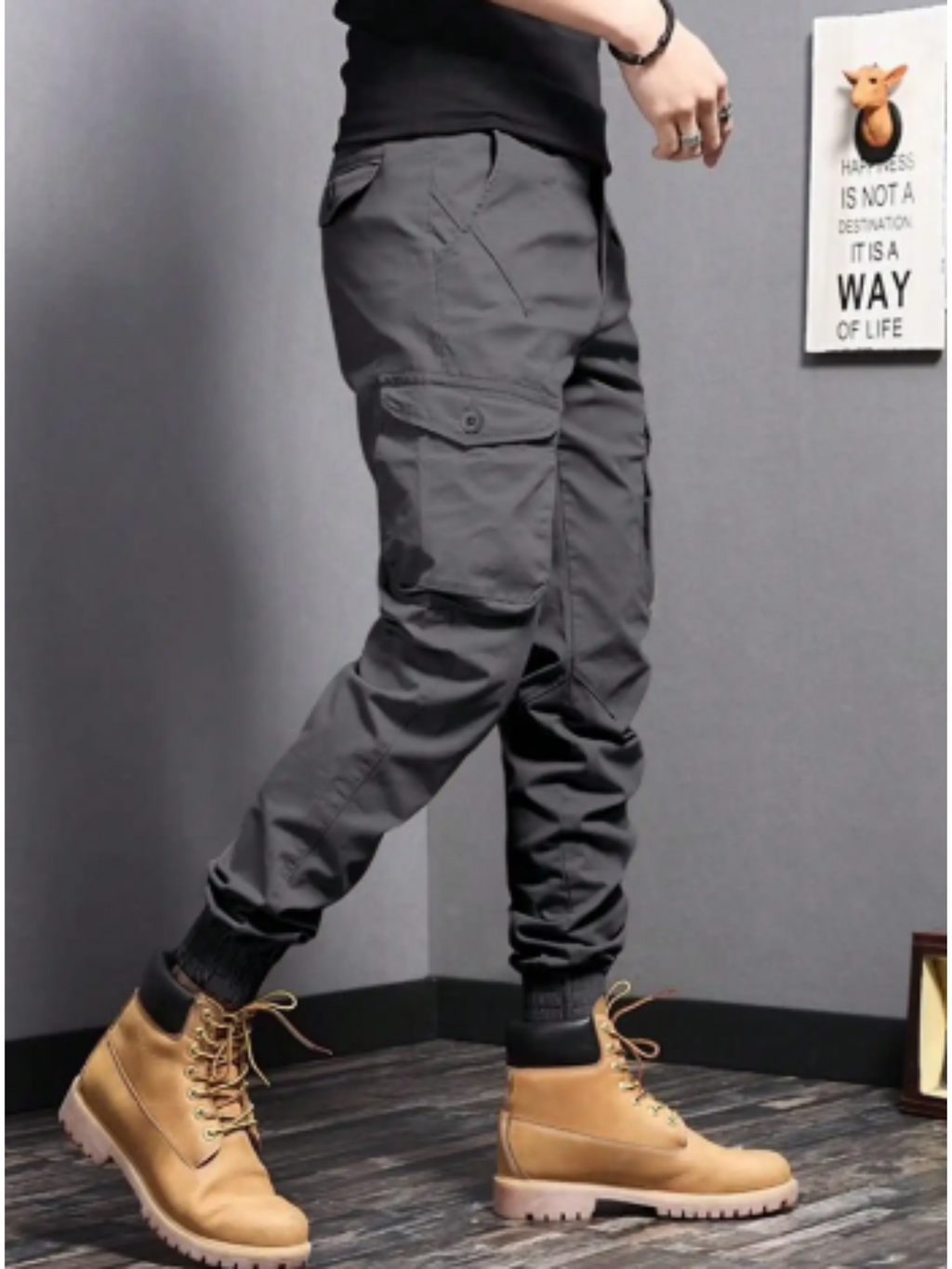 Men's Cargo Trousers – Tapered Fit Pocket Detail Casual Style