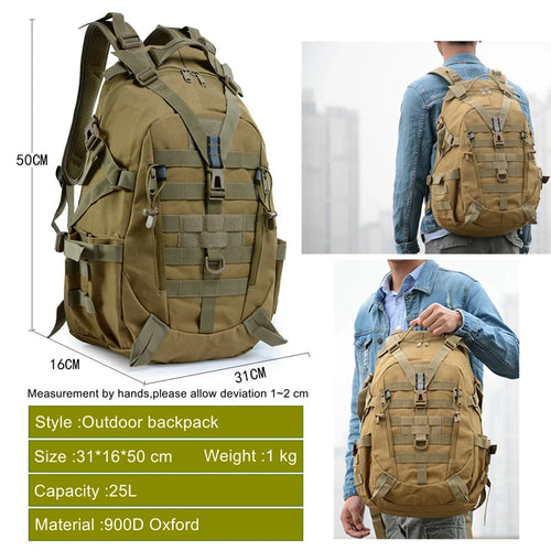 25L Waterproof Nylon Backpack – Outdoor Tactical Hiking & Camping Bag